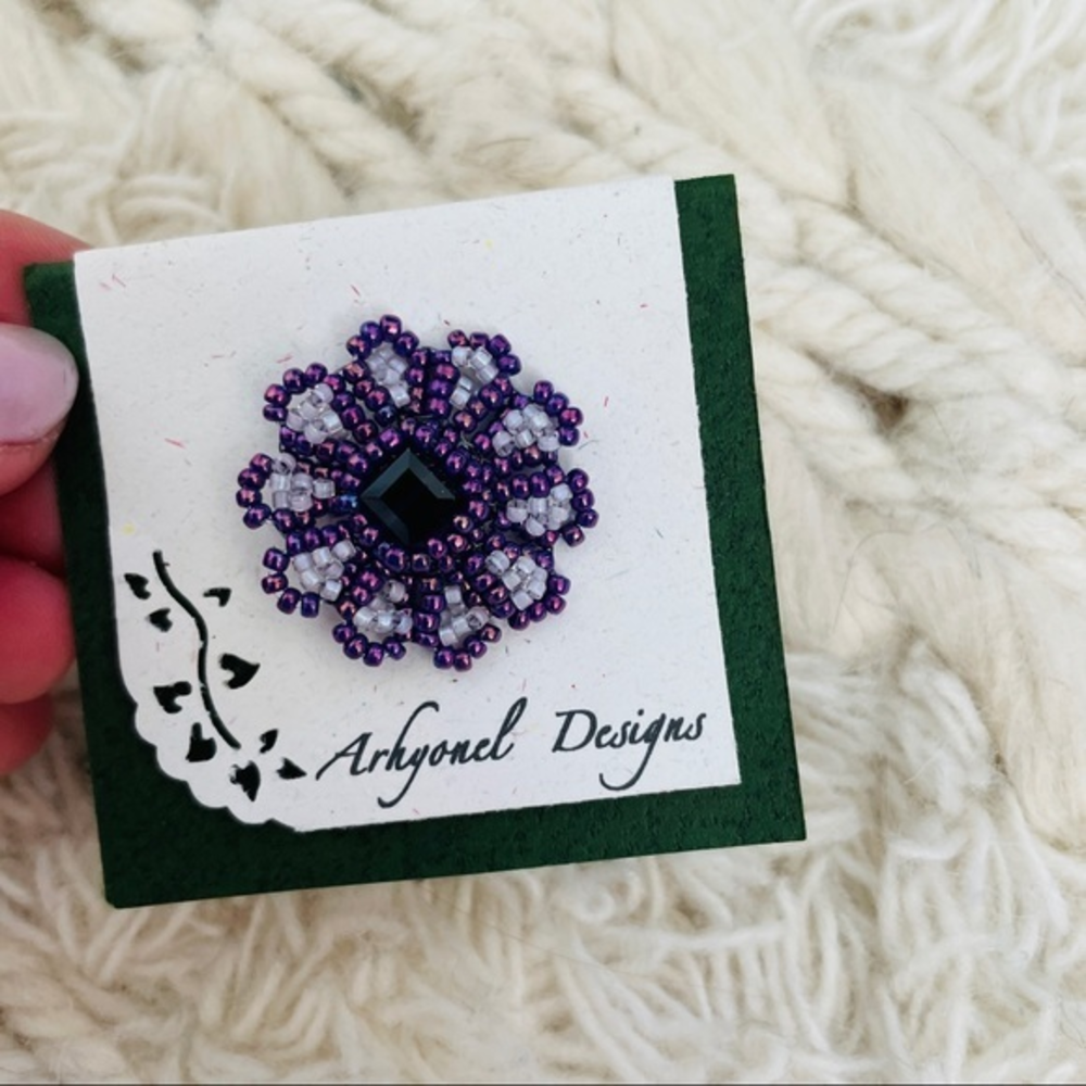 NWT Hand Beaded Floral Brooch